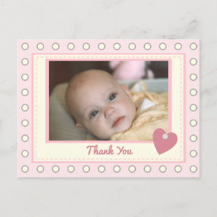 Roze bedankt voor baby cadeau met foto briefkaart