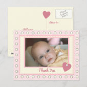 Roze bedankt voor baby cadeau met foto briefkaart (Voorkant / Achterkant)