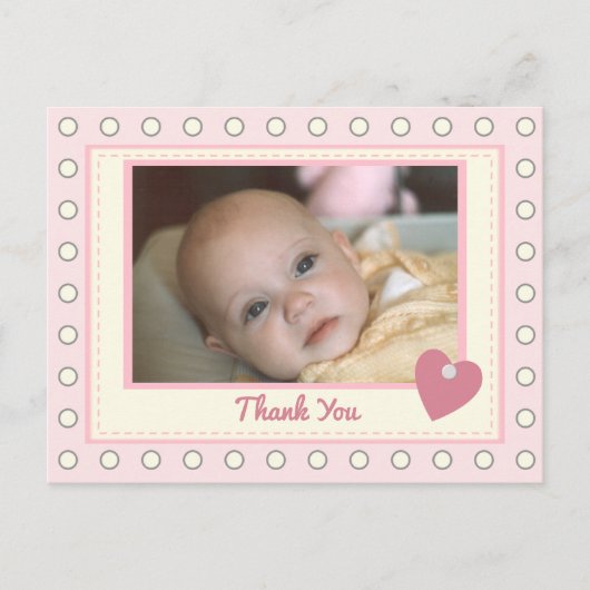 Roze bedankt voor baby cadeau met foto briefkaart (Voorkant)