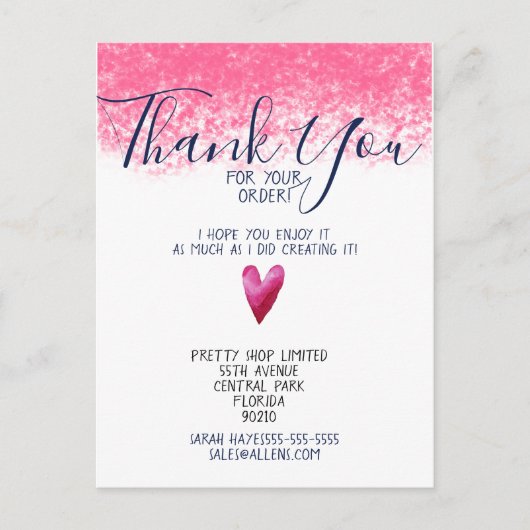 ROZE Bedankt voor uw bestelling Zakelijk Insteekka Briefkaart (Voorkant)