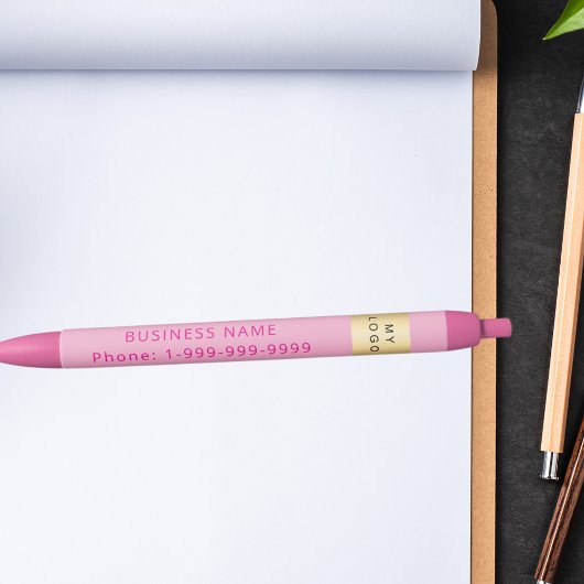 Roze bedrijf logo naam telefoon zwarte inkt pen