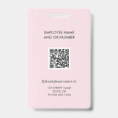 Roze Bedrijf QR Code Foto ID Badge (Achterkant)