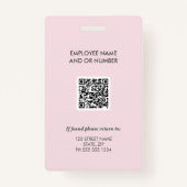 Roze Bedrijf QR Code Foto ID Badge (Achterkant)