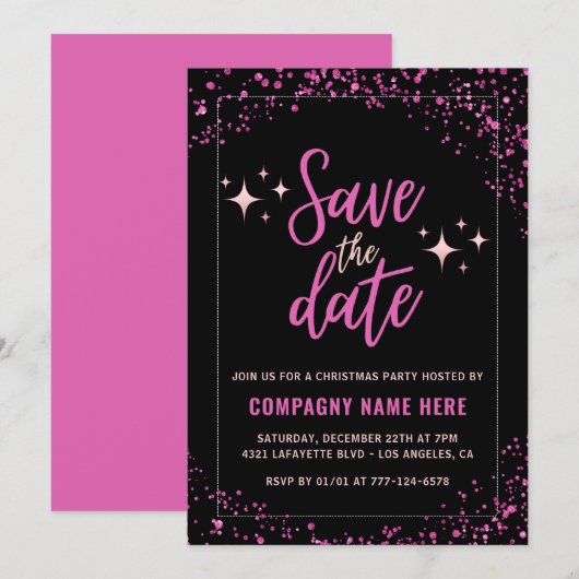 Roze Bedrijfs Kerstfeest Save the date Glam Kaart (Voorkant / Achterkant)