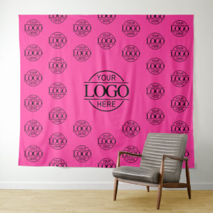 Roze bedrijfslogo stap- en herhalingsachtergrondba wandkleed