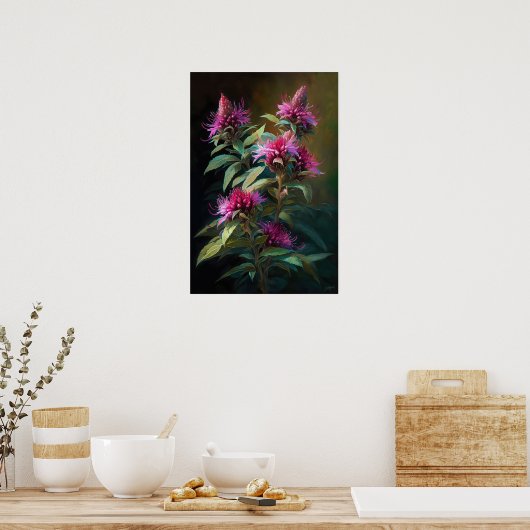 Roze Bee Balm Bloem Art Print Poster (Keuken)