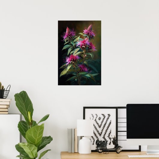 Roze Bee Balm Bloem Art Print Poster (Thuiskantoor)