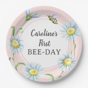 Roze Bee-Day Verjaardags Papieren Borden met Madel Bordje