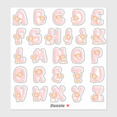 Roze Beer Alfabet Set Sticker (Vel)