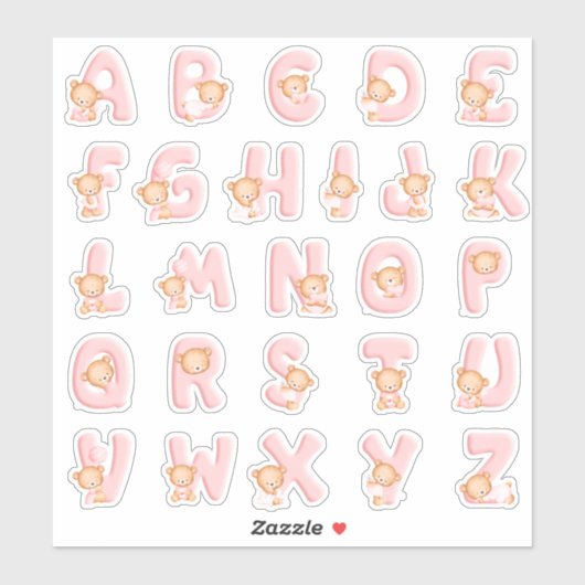 Roze Beer Alfabet Set Sticker (Vel)