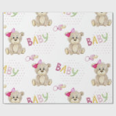 Roze Beer Baby Girl Roze Waterverf Baby shower Cadeaupapier (Vlak)