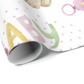 Roze Beer Baby Girl Roze Waterverf Baby shower Cadeaupapier (Rol Hoek)