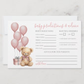 Roze Beer Baby shower Advies Voorspellingen Kaart (Voorkant)