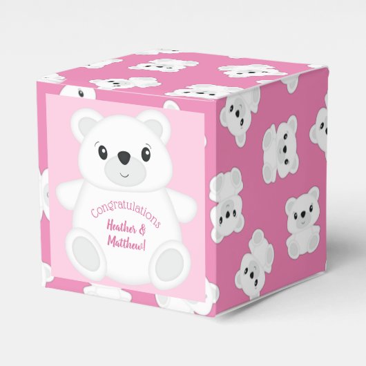 Roze Beer Baby shower Bedankdoosjes (Voorkant Zijde)