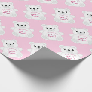 Roze Beer Baby shower Cadeaupapier