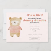 Roze Beer Baby shower "het is een meisje" Kaart (Voorkant)