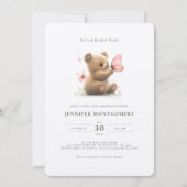 Roze Beer Baby shower Invitation Girls Kaart (Voorkant)