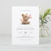 Roze Beer Baby shower Invitation Girls Kaart (Staand voorkant)