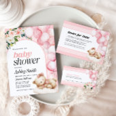 Roze Beer baby shower Invitation Kaart