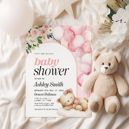 Roze Beer baby shower Invitation Kaart