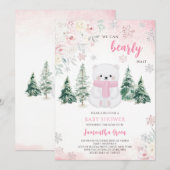 Roze Beer Baby shower Kaart (Voorkant / Achterkant)