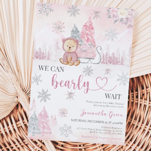 Roze Beer Baby Shower Kaart
