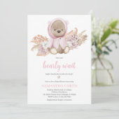 Roze Beer Baby Shower  Kaart (Staand voorkant)