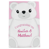 Roze Beer Baby shower Medium Cadeauzakje (Voorkant)