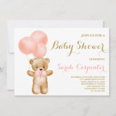 Roze Beer Baby shower meisje Kaart (Voorkant)