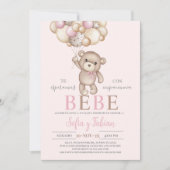 Roze Beer Baby shower Meisje Spaanse uitnodiging (Voorkant)