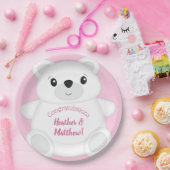 Roze Beer Baby shower Papieren Bordje (Feest)