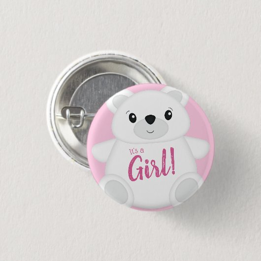 Roze Beer Baby shower Ronde Button 3,2 Cm (Voorkant /achterkant)