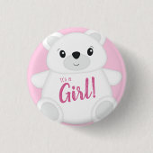 Roze Beer Baby shower Ronde Button 3,2 Cm (Voorkant)