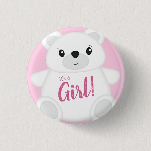 Roze Beer Baby shower Ronde Button 3,2 Cm (Voorkant)