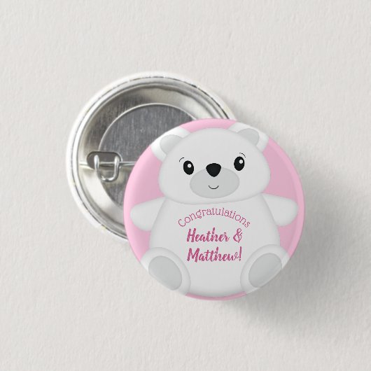 Roze Beer Baby shower Ronde Button 3,2 Cm (Voorkant /achterkant)