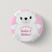 Roze Beer Baby shower Ronde Button 3,2 Cm (Voorkant)