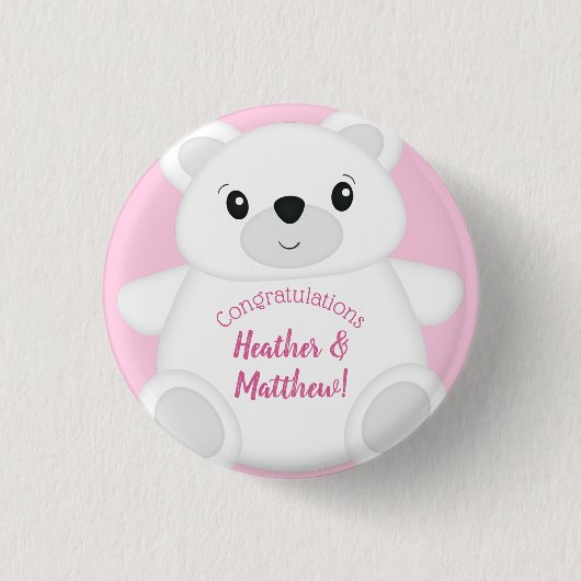 Roze Beer Baby shower Ronde Button 3,2 Cm (Voorkant)