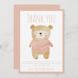 Roze Beer Baby shower Schattige dank u Bedankkaart