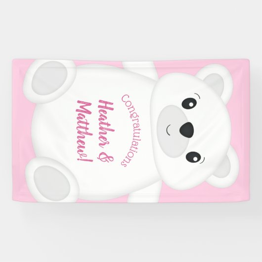Roze Beer Baby shower Spandoek (Horizontaal)