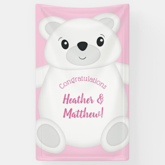 Roze Beer Baby shower Spandoek (Verticaal)
