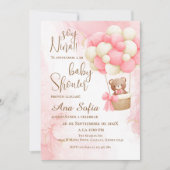Roze beer baby shower uitnodiging (Voorkant)