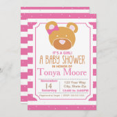 Roze Beer Baby shower Uitnodiging (Voorkant / Achterkant)