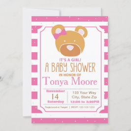 Roze Beer Baby shower Uitnodiging