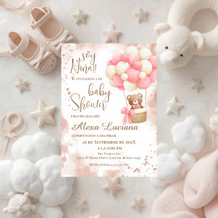 Roze beer baby shower uitnodiging