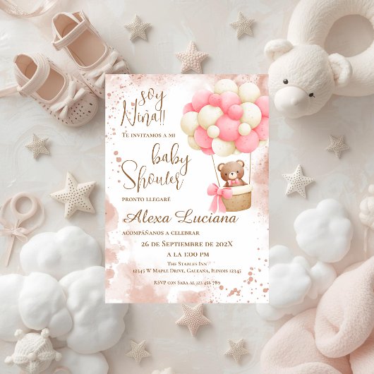 Roze beer baby shower uitnodiging