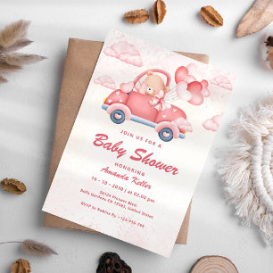Roze Beer Baby shower Uitnodiging