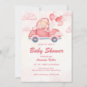 Roze Beer Baby shower Uitnodiging (Voorkant)