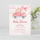 Roze Beer Baby shower Uitnodiging (Staand voorkant)
