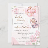 Roze beer baby shower uitnodiging (Voorkant)