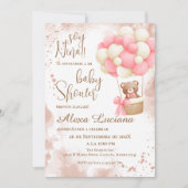 Roze beer baby shower uitnodiging (Voorkant)